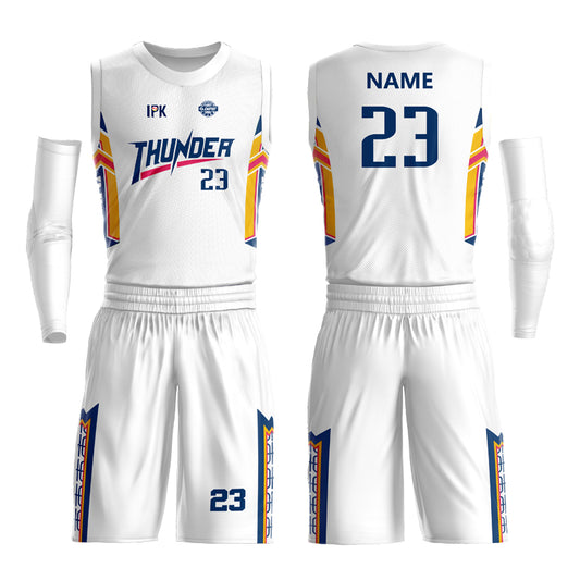 Meteor Fighters | White Customized V-Neck Striped Basketball Jersey