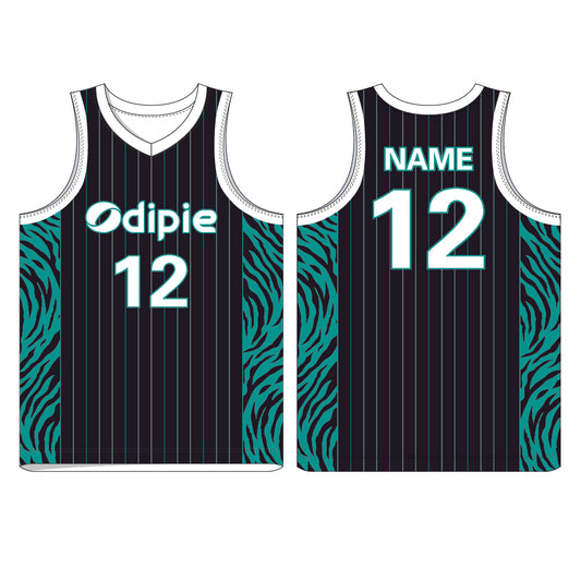 Leopard Print | Green Customized V-Neck Striped Basketball Jersey