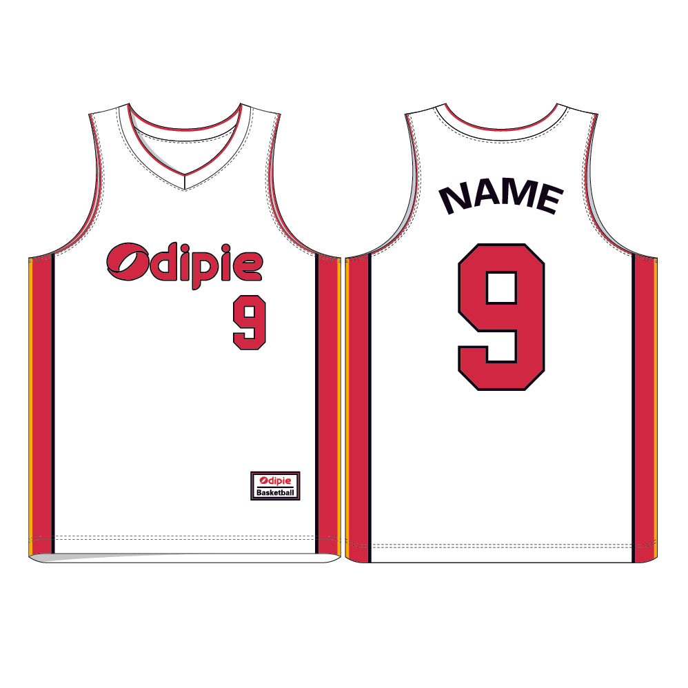 Red Stripe | White Customized V-Neck Striped Basketball Jersey