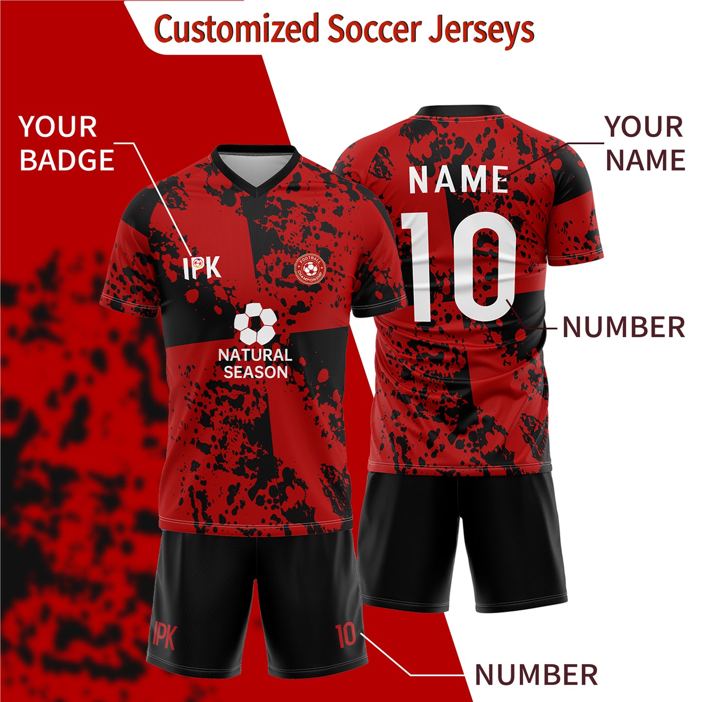 Momentum | Red&Black Custom V-neck Unisex Soccer Jersey