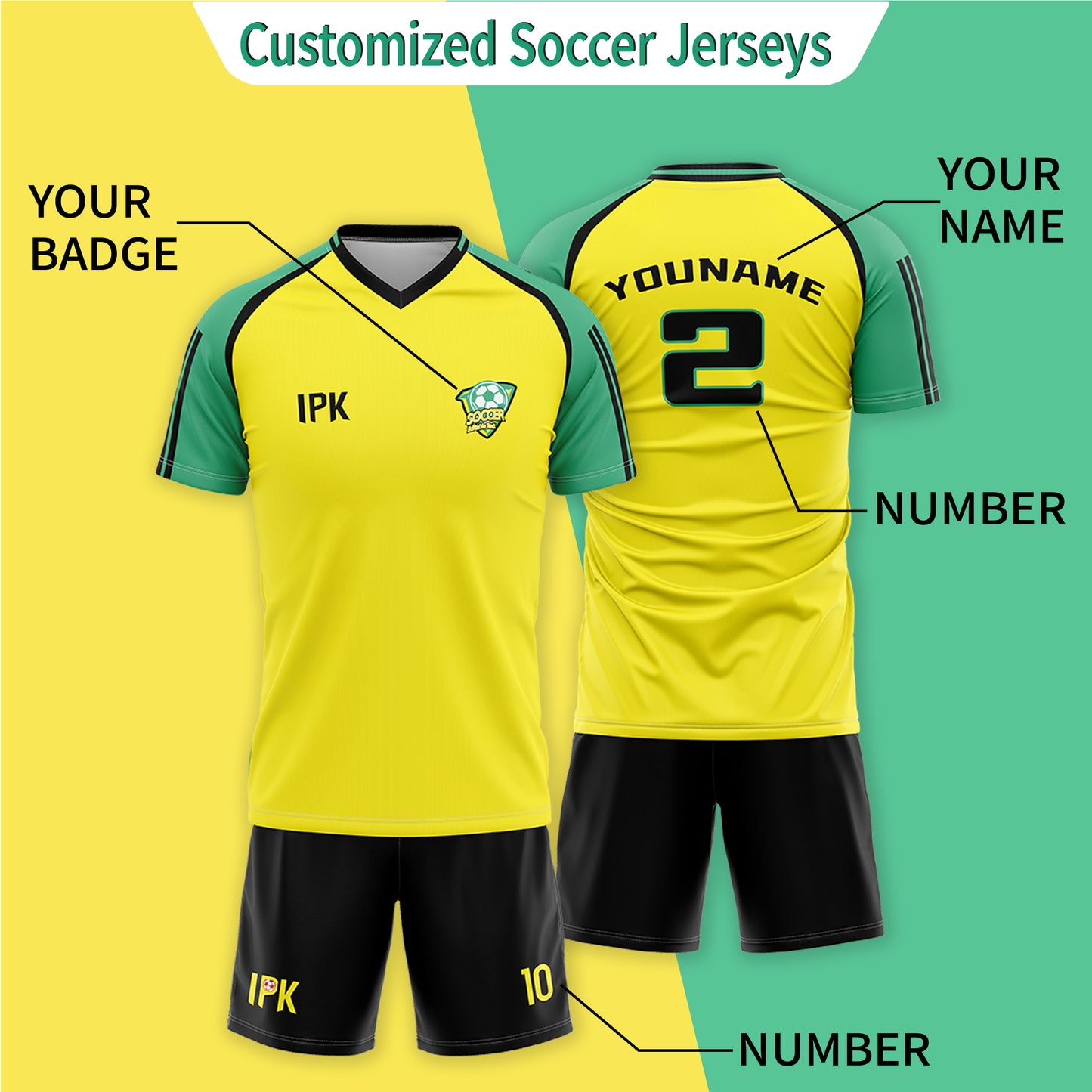 Classic | Yellow&Green Custom V-neck Unisex Soccer Jersey